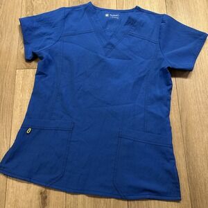 Four Stretch Women's Scrub Top‎ Stretch Blue Medical Pockets Medium